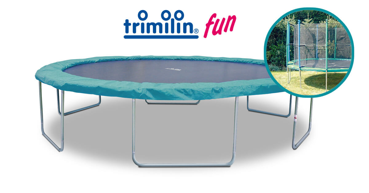 grosses gartentrampolin trimilin-fun mit logo und stoerer rund